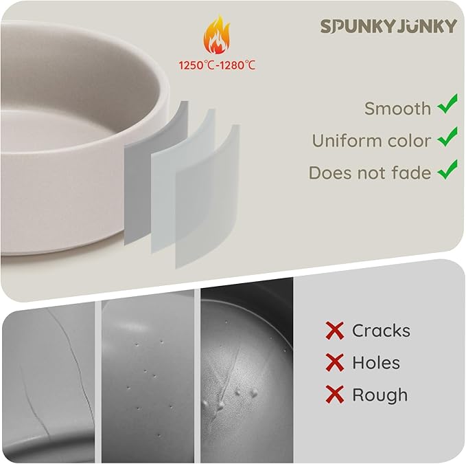 SPUNKYJUNKY Ceramic Dog and Cat Bowl Set with Wooden Stand (7.6 Cups, 2 ×