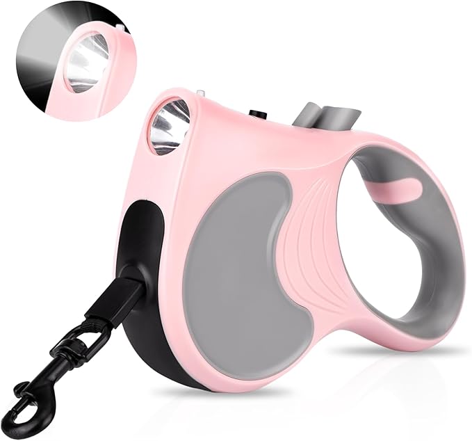 Retractable Dog Leash with Flashlight 16ft Walking Leash for Dogs up to 77lbs 360° Tangle-Free