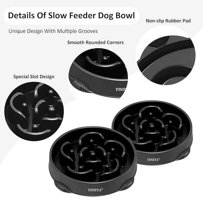 4 Cups Slow Feeder Dog Bowls Large Breed 1Pcs (Black)