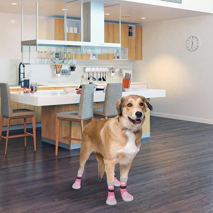 PUPTECK Anti Slip Dog Socks 2 Pairs with Double Grippers for Hardwood Floors
