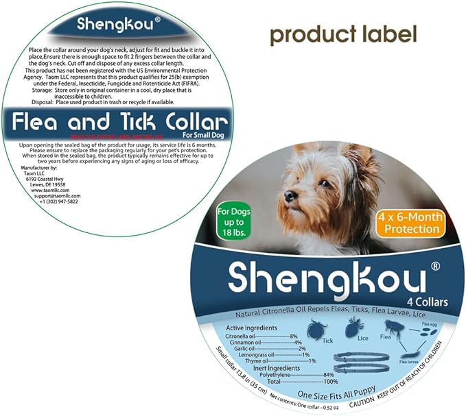 Natural Flea and Tick Collar for Puppies 24-Month Protection, 4-Pack