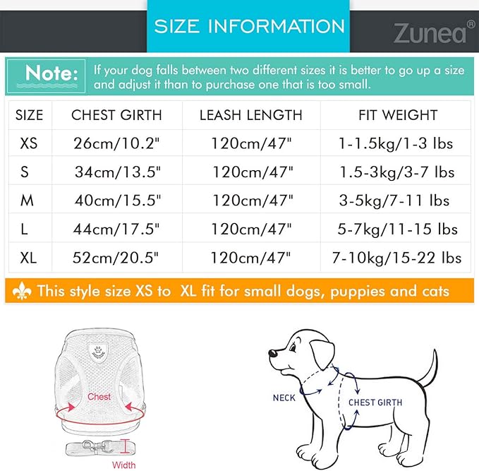 Zunea Small Dog Harness and Leash Set No