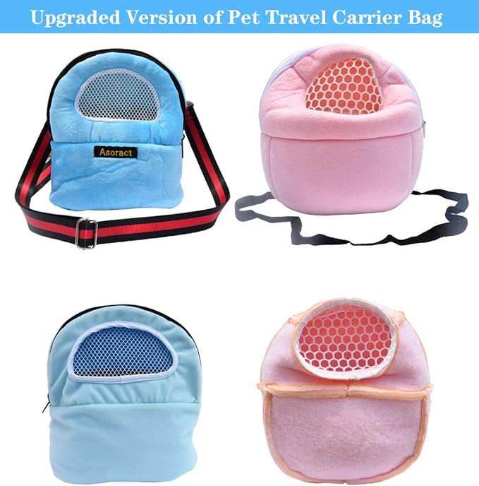 Hamster Carrier Bag, Upgraded Small Animal Bonding Soft Hedgehog Pouch Portable Outgoing Travel Bag with Adjustable Strap and Breathable Mesh for Squirrel Mice Sugar Glider Etc (Blue, L)