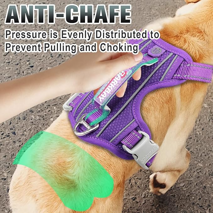BARKBAY No Pull Dog Harness Large Step in Reflective Dog Harness with Front Clip and Easy Control Handle for Walking Training Running with ID tag Pocket(Purple