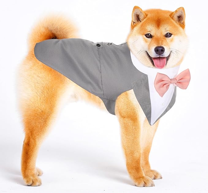 Weewooday Dog Tuxedo and Bandana Set Dogs Formal Tuxedo PET Wedding Party Suit Wedding Bow Tie Shirt for Wedding Christmas Birthday Costumes (Cool Style