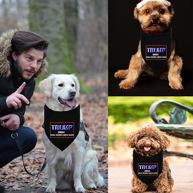 Trump 2024 Make America Great Again Dog Bandana Triangle Pet Scarf Adjustable & Washable Pet Accessories American Flag Dog Bandanas for Small Medium Large Dogs Cat Pet, Black