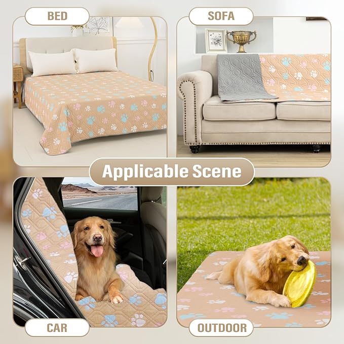 Dog Bed Cover for Pets Blankets Rug Pads for Couch Protection Waterproof Bed Covers Dog Blanket Furniture Protector Reusable Changing Pad (Yellow+Colorful Paw 62"x82")