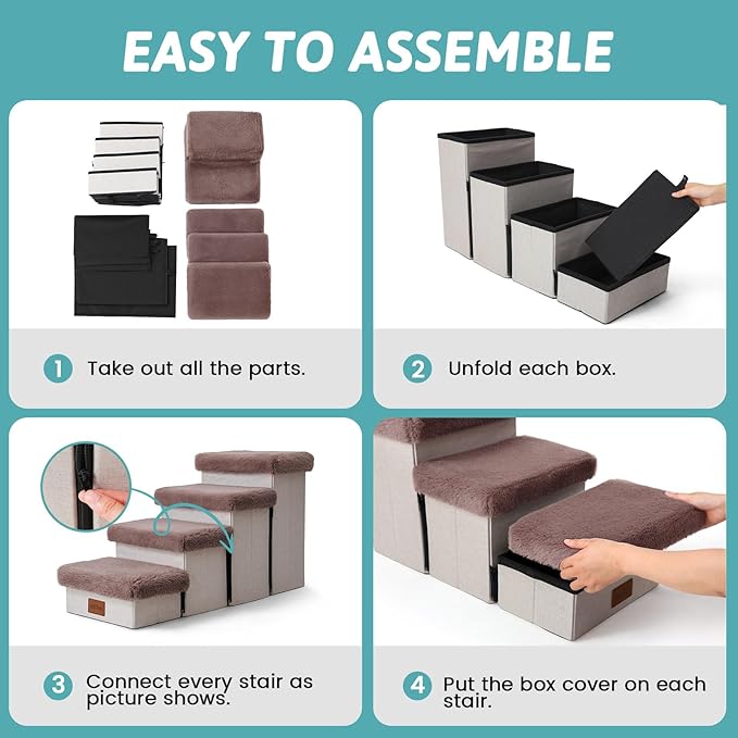 C0ZY KISS Dog Storage Stairs for Bed 21" H 39.7x13x21.2in, Brown, 5 Tiers