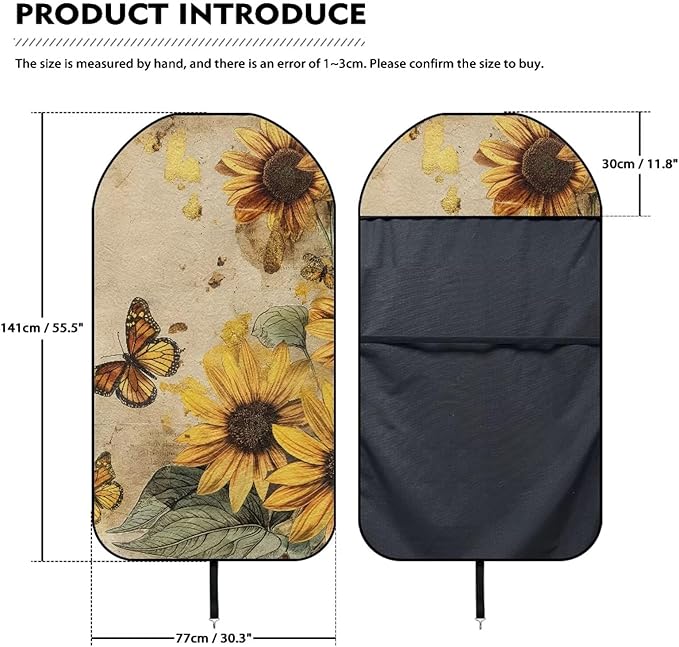 Vintage Sunflower Waterproof Towel Car Seat Cover Anti-Slip Bucket Seat Protector Washable Car Decro for Athletes