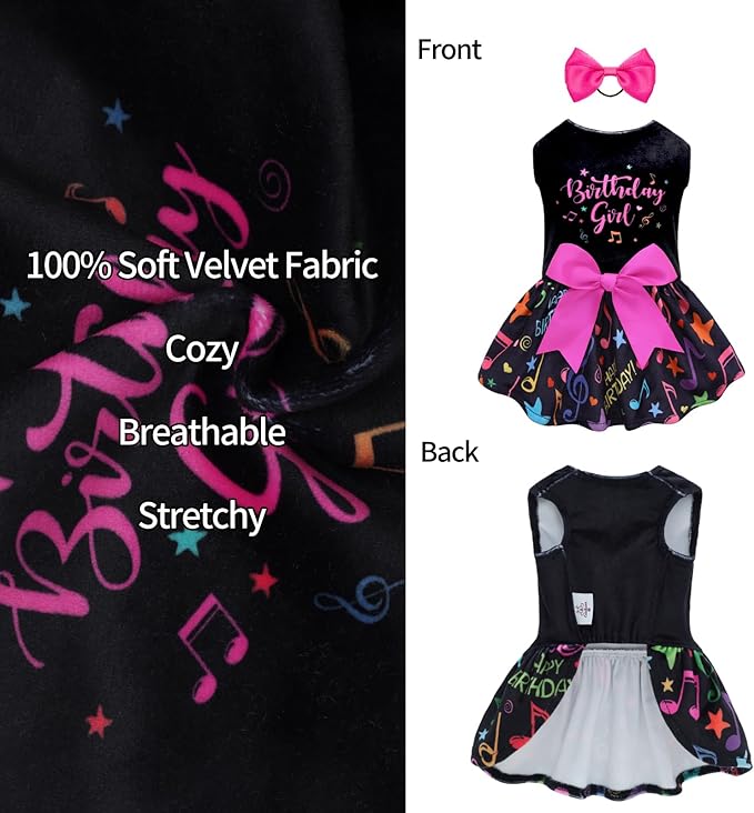 CuteBone Birthday Dog Dresses Velvet Holiday Small Dogs Clothes Onesie Pet Apparel Girl Puppy Skirt with Bow Hair Rope CVA50XXS-D