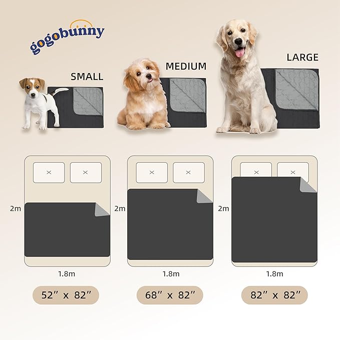 gogobunny 100% Double Sided Waterproof Dog Blanket Soft Pet Bed Cover Reversible Protect Furniture Couch Sofa Car for Puppy Large Dog Cat (Dark Charcoal/Light Charcoal 52x82 Inch 1))