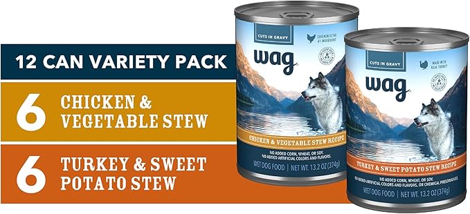 Amazon Brand - Wag Stew Dog Food Variety Pack, Chicken & Turkey, 13.2 Ounce (Pack of 12)