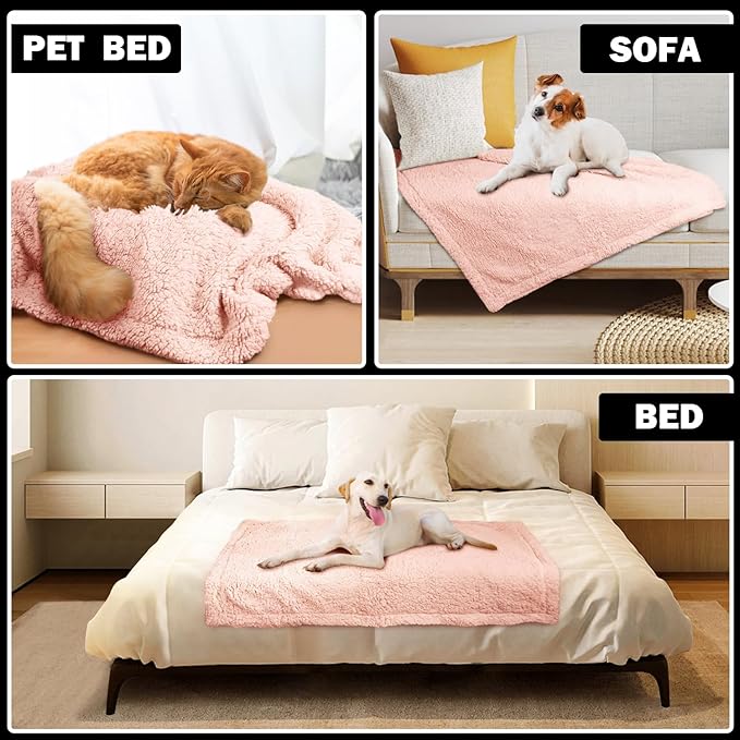 furrybaby Dog Blanket Soft Dog Blankets for Large Dogs Puppy Essentials Washable Fluffy Sherpa Fleece Cat Blanket 41x65 Inches for Bed Furniture Couch Sofa (Double-Layer X Large