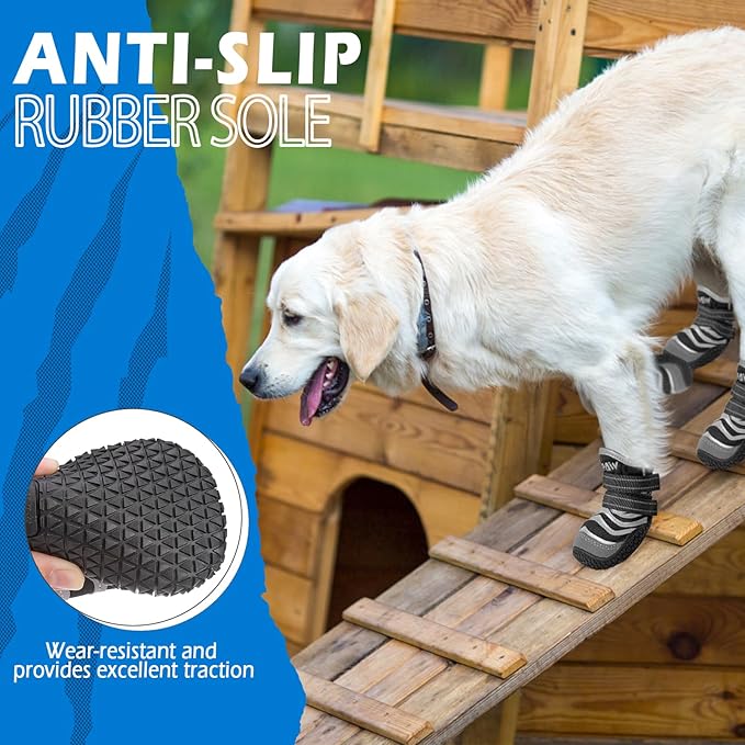 EXPAWLORER Reflective Dog Shoes for Hot Pavement- 4 Pcs Waterproof Dog Booties for Summer with Rubber Sole, Breathable and Anti-Slip Dog Boots & Paw Protectors for Large Dogs Outdoor