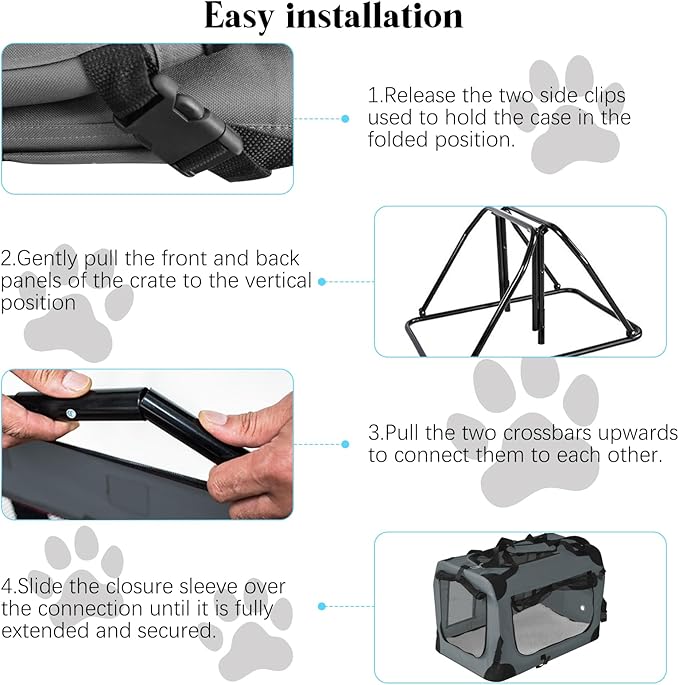PET Foldable Dog Crate Folding Soft Dog Crate with Carrying Bag Dog Home & Dog Travel Crate Indoor & Outdoor Pet Home (Grey L-30 L 20" W 19" H)