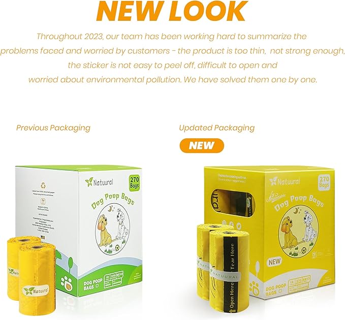 Compostable Dog Poop Bags Bags-270 Count 18 Rolls,