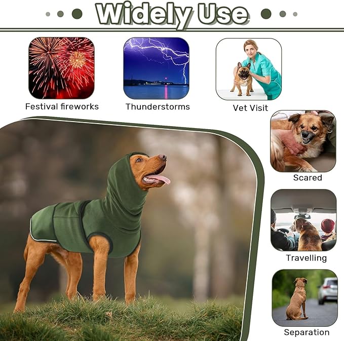 IDOMIK Dog Anxiety Calming Hoodie,Breathable Dog Anxiety Jacket Vest Coat for Thunderstorms,Fireworks,Vet Visits,Separation,Adjustable Dog Hoodies for Noise Block & Ear Protection Recovery,Green,XL