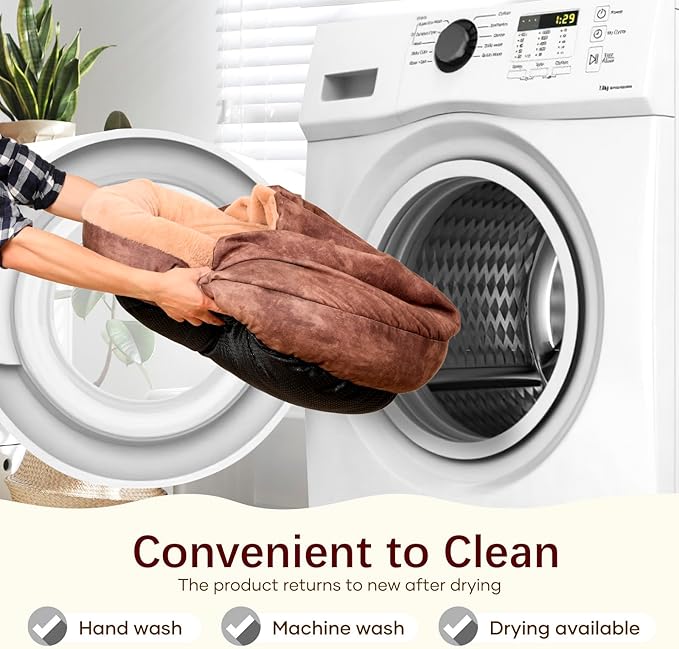 Cozy Soft Dog Bed with Hooded Blanket Warm Calming Cat Cave for Small Medium Dogs and Cats 23x23x6″