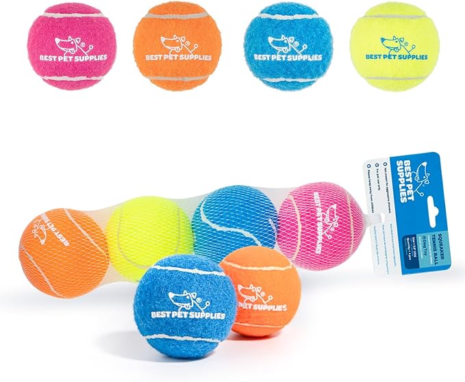 Best Pet Supplies Squeaky Tennis Toys for Dogs 4-Pack, Heavy-Duty