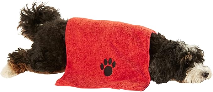 Bone Dry Pet Grooming Towel Collection Embroidered Absorbent Microfiber Drying Set 15x30, Red, 3 Count