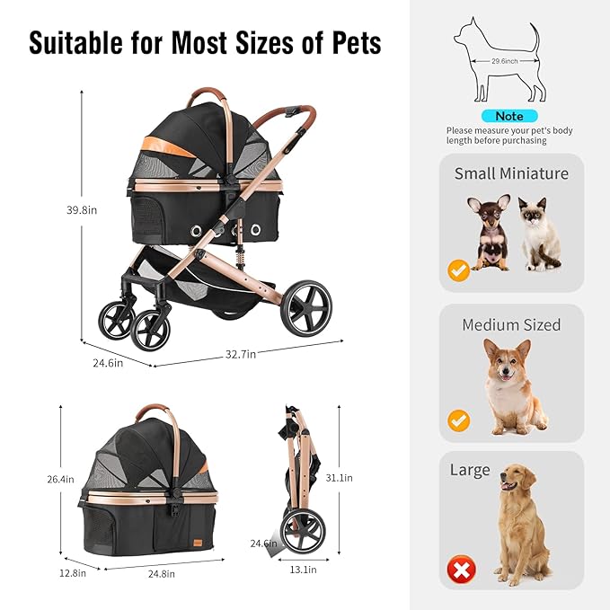 EchoSmile 4 in 1 Pet Stroller 180° Reversible 4-Wheel,45 lbs