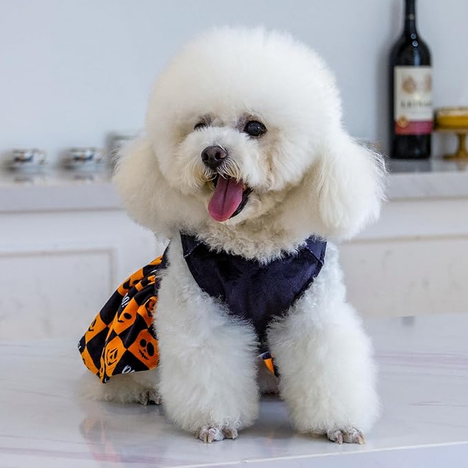 CuteBone Dog Dresses Velvet Holiday Small Dogs Clothes Onesie Pet Apparel Girl Puppy Skirt with Bow Hair Rope CVA24XXS-D