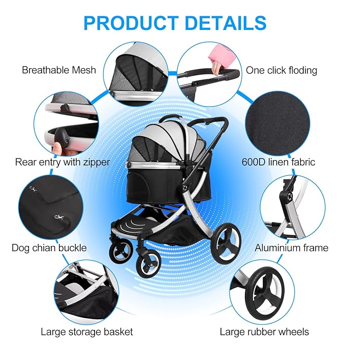 Pet Stroller for middle dogs zipperless with cat