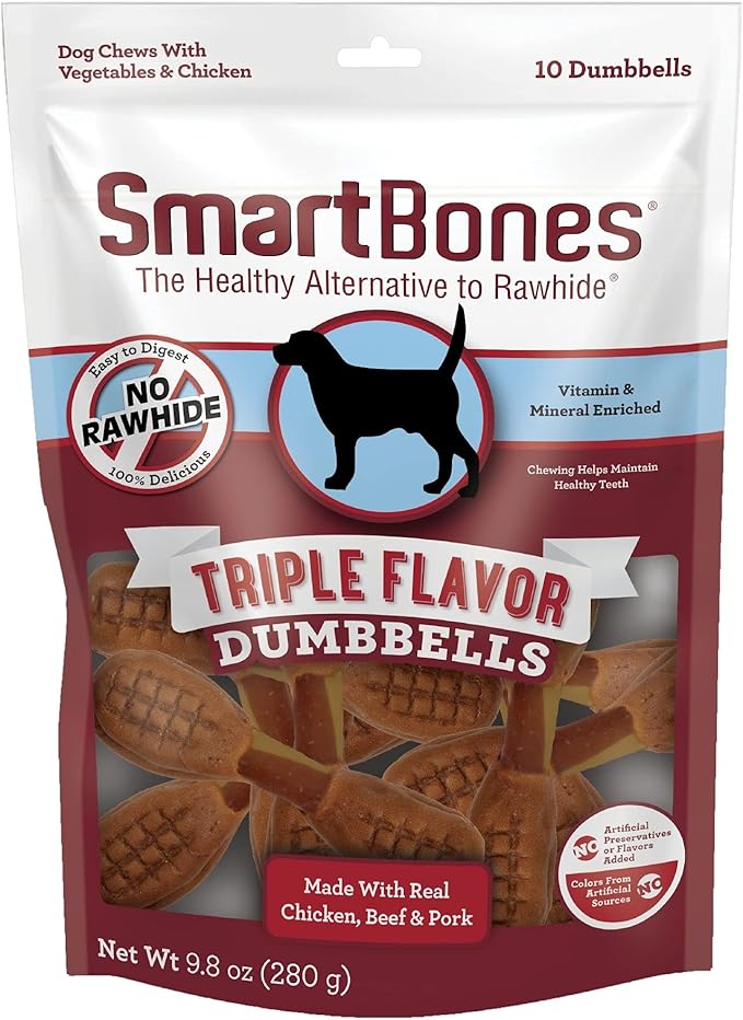 SmartBones Triple Flavor Dumbbells 10 Count,