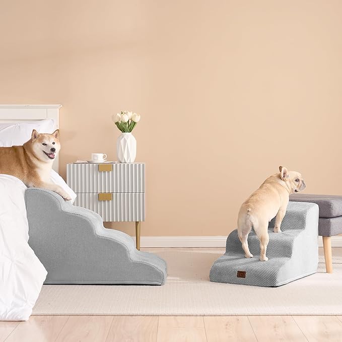 EHEYCIGA Curved Dog Stairs for Small Dogs 15.7" H 3-Step Dog