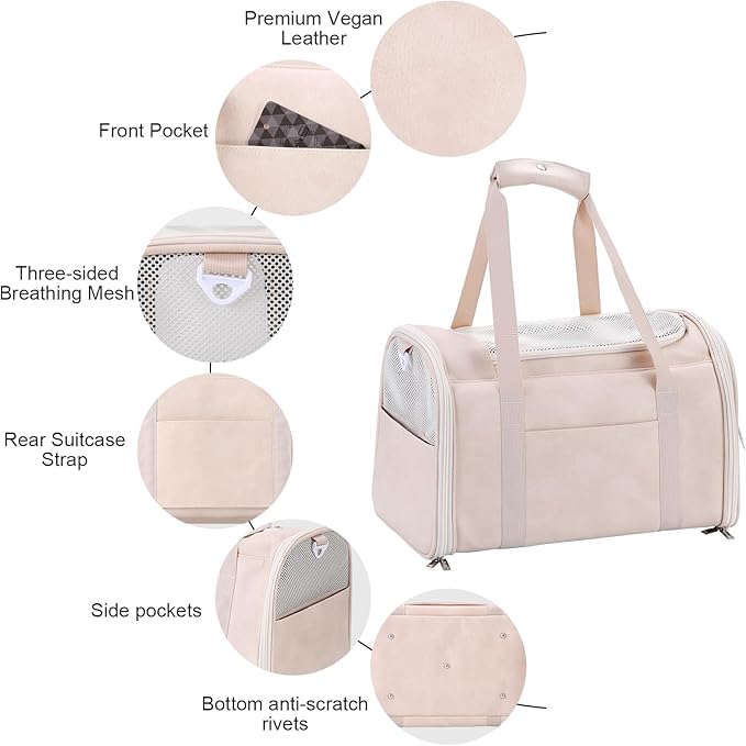 Fashion Leather Dog Carrier Cat Carrier Airline Approved Pet Carrier for Small Medium Dogs Cats Under 15Lbs