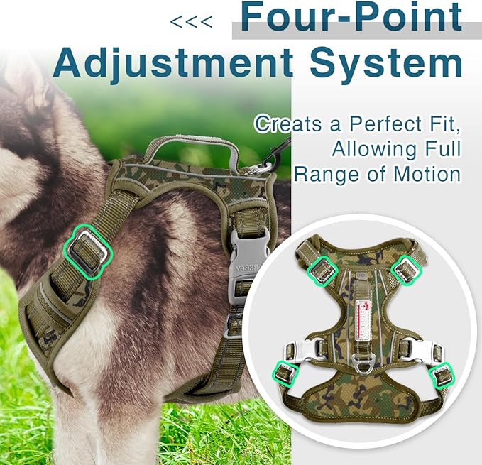 BARKBAY Dog Harness No Pull with ID Tag Pocket - Heavy Duty, Reflective, Easy Control for Large Dogs (Camo,L)