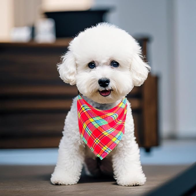 10PCS Dog Bandanas Plaid for XS Small Doggie Puppy Kerchief Washable Triangle Bibs Head Scarves Scarfs for Boys and Girls Grooming Accessories