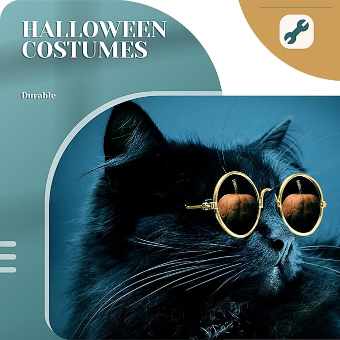 Dog Sunglasses Retro Pet Glasses Doll Glasses Classic Round Dog Glasses Metal Cat Puppy Eye Wear Hippie Costumes for Cats and Dogs