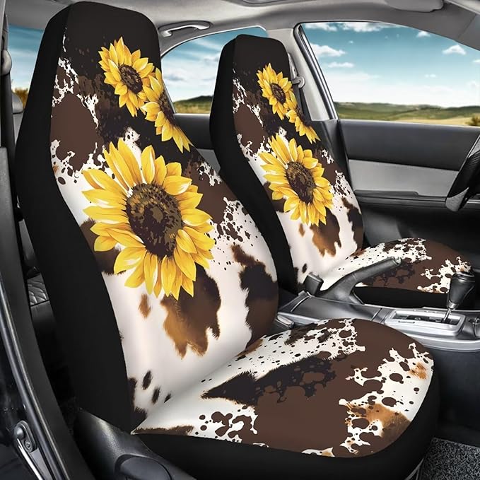 Cow Sunflower Print Car Seat Covers Front Seats Only Air Mesh Cloth Automotive Vehicle Seat Covers Cars Interior for Cars
