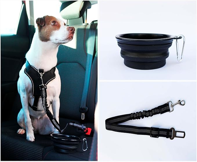 2 Piece Set Adjustable Harness for Dog seat Belt for Large and Small Dogs. Retractable Cup Useful for Them. Dog seat Belt for car