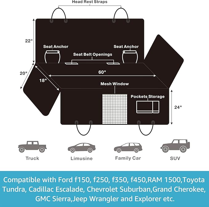 Lassie Truck Dog Car Seat Covers Back Seat 2 Dog F150 F250 1500 2500