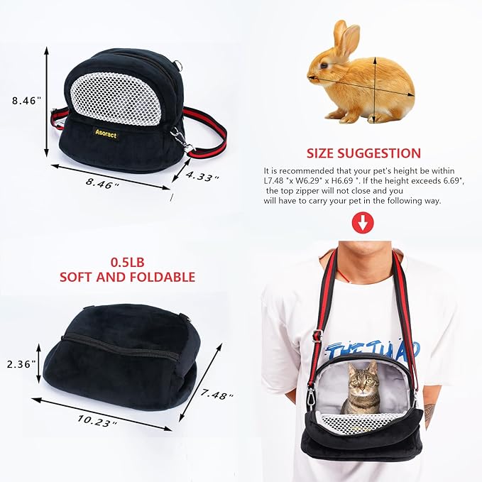 Guinea Pig Carrier Fleece Sugar Glider Bonding Pouch Soft Comfortable Going Out Small pet Travel Sleeping Bag with Adjustable Strap, Breathable Mesh Window and Removable Mat for Hedgehogs, Kittens