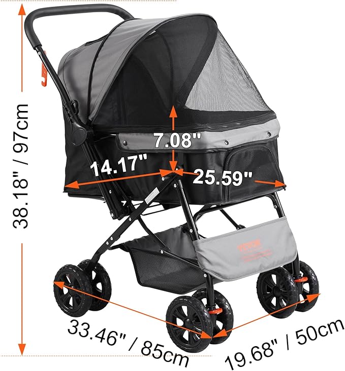VEVOR Dog Stroller for Medium Small Dogs Cats Up to 44lbs 4 Wheel