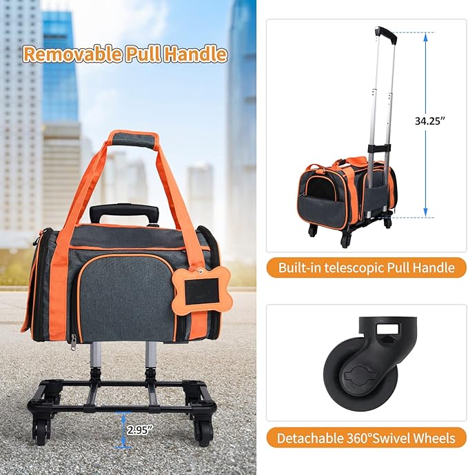 LOOBANI Pet Carrier with Wheels 25 LBS (20"x13"x13")