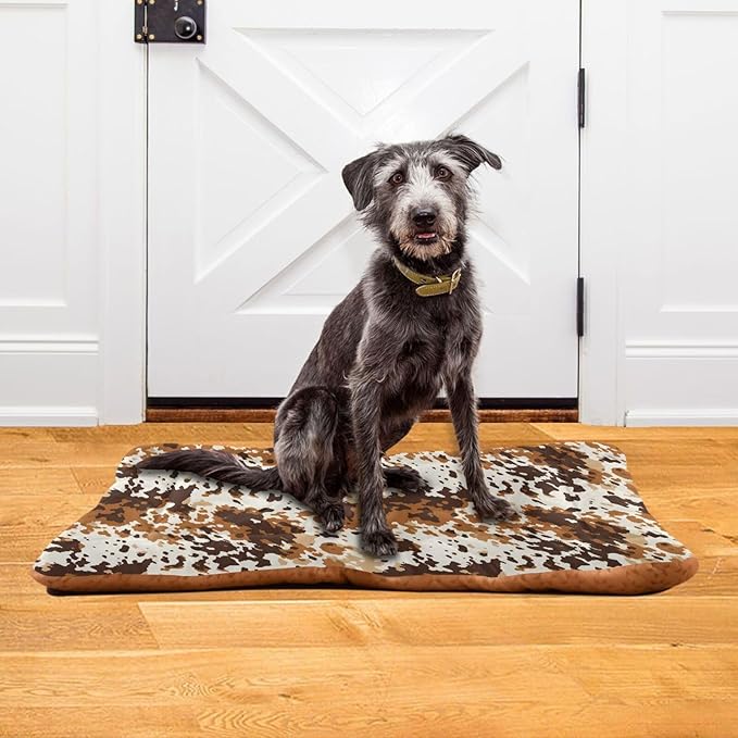 Brown Cow Print Pattern Pet Bed Pad Soft Dog Bed Mat with Anti-Slip Bottom 36 * 24inches