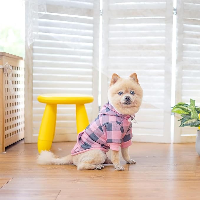 KOOLTAIL Plaid Dog Hoodie Pet Clothes Sweater with Hat and Pocket for Small Medium Large Size Dogs