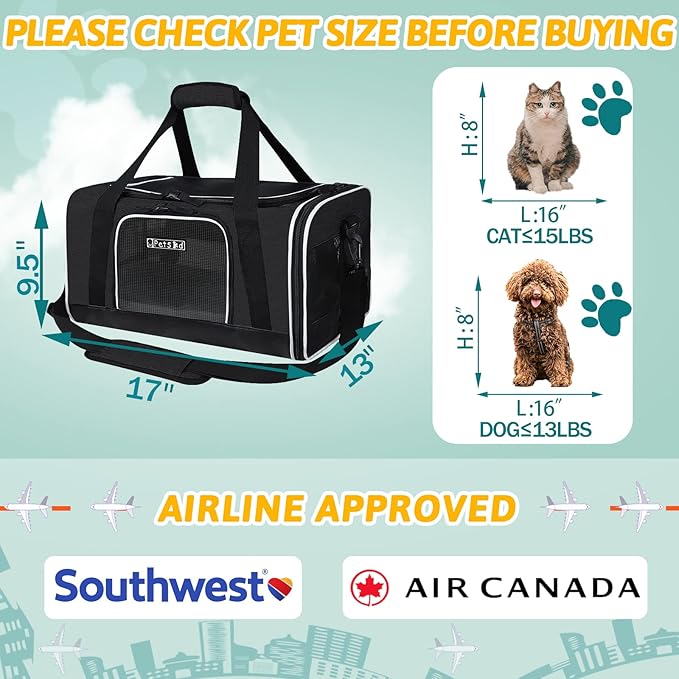Petskd Pet Carrier 17x13x9.5 Southwest Airline Approved 1-15 LBS