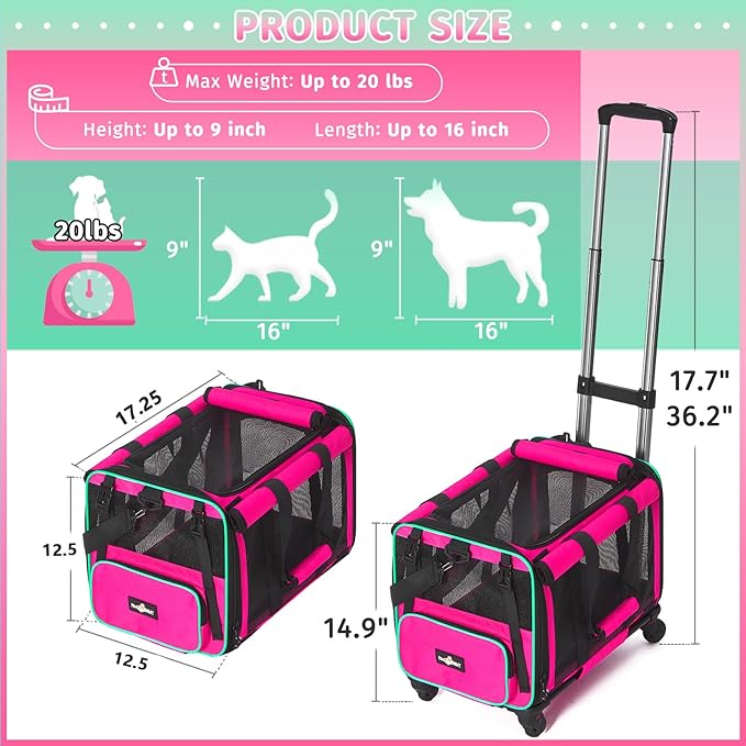 Airline Approved Pet Carrier with Wheels 20 lbs,