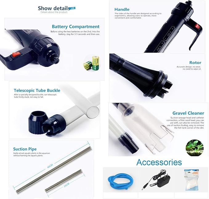LONDAFISH Electric Fish Tank Vacuum Cleaner Syphon Operated