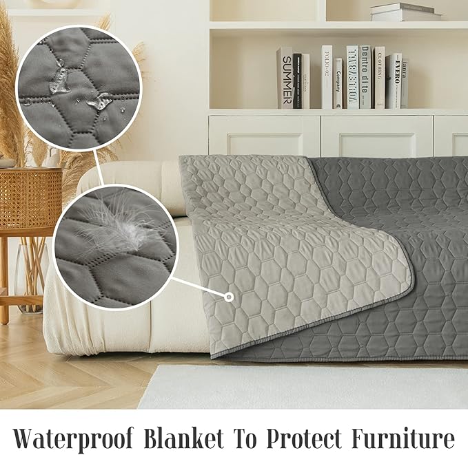 Waterproof Pet Blankets Dog Bed Cover for Pets Reusable Furniture Protector (Dark Grey+Grey 52"x82")