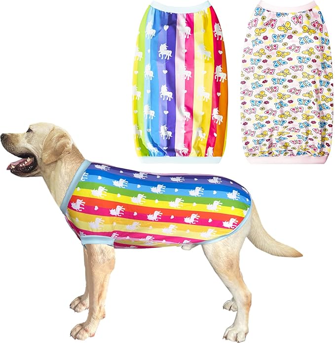 2 Pack Rainbow Unicorn with Colorful Butterfly Cute Prints Dog Vest T-Shirt for Large Dog (3XL,UnicornButterfly)