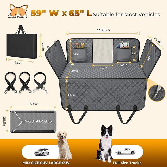 Dog Car Seat Cover +40% Space, 400 lb