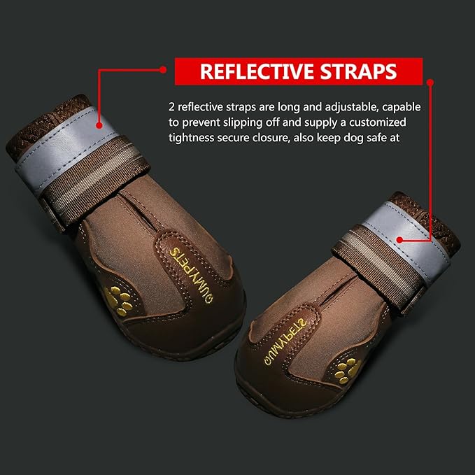 QUMY Dog Shoes for Large Dogs, Medium Dog Boots & Paw Protectors for Winter Snowy Day, Summer Hot Pavement, Waterproof in Rainy Weather, Outdoor Walking, Indoor Hardfloors Anti Slip Sole Khaki 2