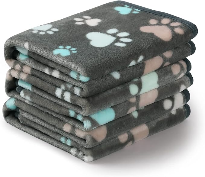 Luciphia 1 Pack 3 Blankets Fluffy Premium Fleece Pet Blanket Flannel Paw Printed Throw for Dog Cat(Small 23x16''