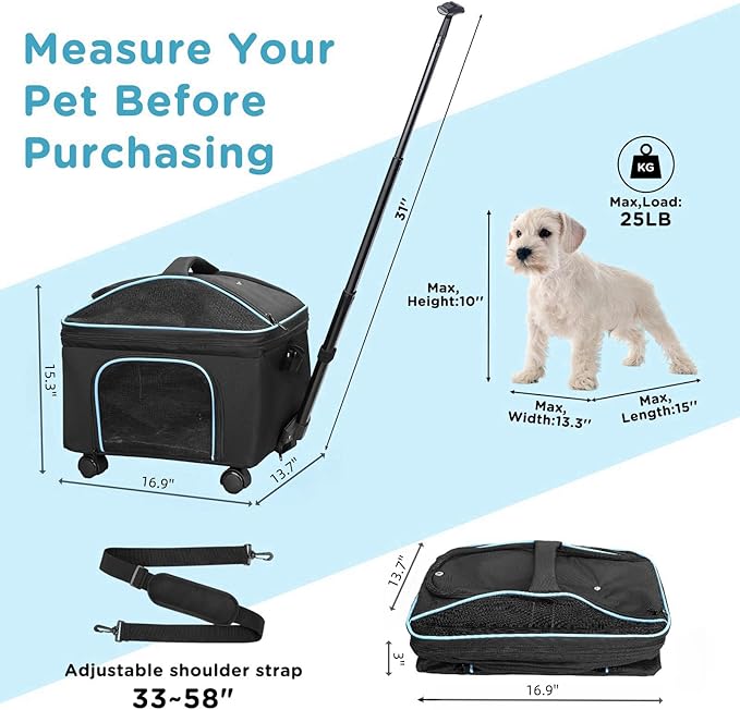 Airline Approved Cat Dog Carrier w Silent Wheel